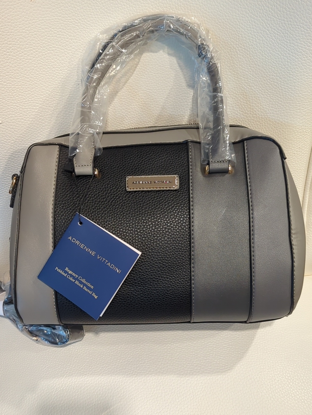 Adrienne Vittadini Black and Gray Panel Satchel/Crossbody